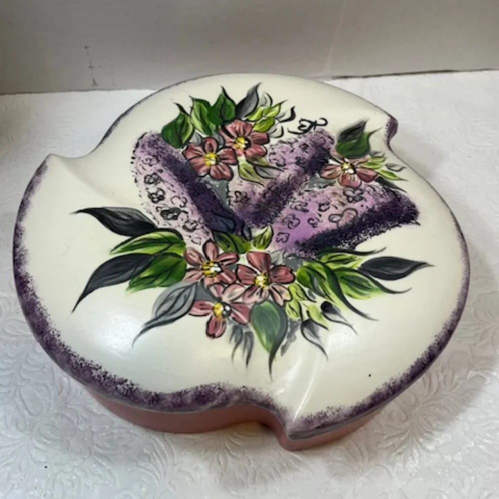 VTG Hand Painted 2 Piece Floral Ceramic Box w/Lid 9